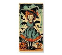 Decorazione per porta di Halloween, strega ragazza, striscione decorativo, illustrazione vintage spettrale per porta d'ingresso, decorazione per interni ed esterni, forniture per feste autunnali, 91 x