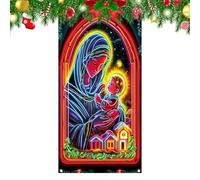 Decorazione per porta di Natale, 89 x 180 cm, luminosa, per feste e feste, per interni ed esterni, casa colonica