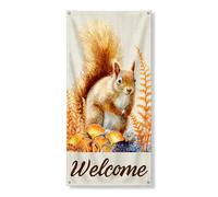 Decorazione per porta di scoiattolo di benvenuto, fantasiosa foresta con animali della natura, decorazione per porta d'ingresso, per interni ed esterni, autunno stagionale, sfondo da appendere 91 x