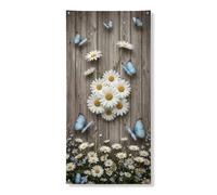 Decorazione per porta floreale con farfalle, crisantemo bianco rustico e farfalle blu, decorazione per porta d'ingresso, sfondo da appendere all'aperto primaverile, forniture per festival, 91 x 182 cm