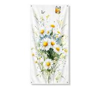 Decorazione per porta floreale, elegante motivo crisantemo bianco farfalla decorazione per porta d'ingresso, primavera estate all'aperto appeso sfondo forniture per festival 91 x 183 cm