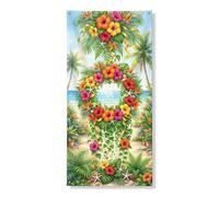 Decorazione per porta floreale tropicale, con piante di ibisco colorate, decorazione a tema spiaggia, vacanze estive, forniture per feste all'aperto, 91 x 182 cm