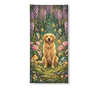 Decorazione per porta Golden Retriever, fantasiosa opera d'arte da giardino floreale, decorazione primaverile per interni ed esterni, accessori per le vacanze per amanti degli animali, 91 x 182 cm