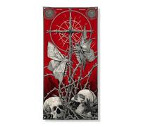 Decorazione per porta gotica con teschio rosso scuro e farfalla, decorazione per porta d'ingresso, per interni ed esterni, decorazione per la casa di Halloween, 91 x 183 cm