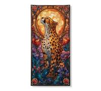 Decorazione per porta in vetro colorato con ghepardo, vivace animale floreale per porta d'ingresso, per interni ed esterni, primavera estate e vacanze, 91 x 183 cm