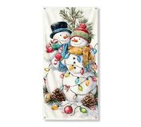 Decorazione per porta invernale con pupazzo di neve, grazioso pupazzo di neve con luci, decorazione per porta d'ingresso, per interni ed esterni, sfondo natalizio per feste, 91 x 182 cm