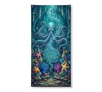 Decorazione per porta misteriosa dell'oceano, fantasiosa scena subacquea di polpi, decorazione per interni ed esterni, decorazione estiva per spiaggia, festival e vacanze, 91 x 182 cm