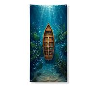 Decorazione per porta nautica per barca, scena subacquea vintage con pesci e piante, decorazione per interni ed esterni, sfondo estivo da appendere alla spiaggia, forniture per festival, 91 x 182 cm