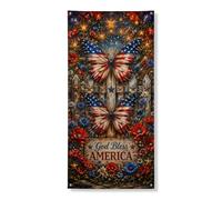 Decorazione per porta patriottica a farfalla, decorazione rustica rossa e blu, decorazione floreale per porta d'ingresso, per interni ed esterni, forniture estive per vacanze 91 x 182 cm