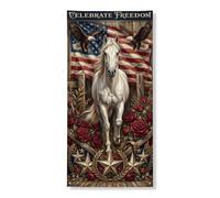 Decorazione per porta patriottica a forma di cavallo, decorazione rustica con aquila floreale, decorazione per porta d'ingresso, per interni ed esterni, forniture per vacanze per il giorno