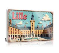 Decorazione per porta per camera da letto, colorata, con torre dell'orologio e persone, targa in latta per esterni, bar, sport, bar, 30 x 40 cm