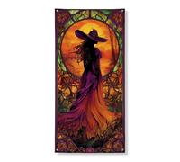Decorazione per porta strega di Halloween, decorazione gotica viola e arancione, decorazione per la casa, per interni ed esterni, forniture per celebrazioni spettrali 91 x 182 cm