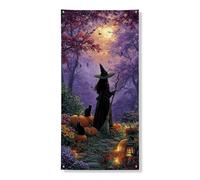 Decorazione per porta strega di Halloween, scena della foresta viola incantata, decorazione per porta d'ingresso, per interni ed esterni, forniture per vacanze spettrali 91 x 182 cm