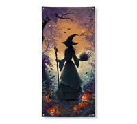 Decorazione per porta strega di Halloween, stile foresta incantata, decorazione per porta d'ingresso, decorazione per interni ed esterni, sfondo da appendere spettrale 91 x 182 cm