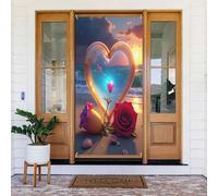 Decorazione per porte con stampa a forma di cuore con rose sulla spiaggia, decorazione per interni ed esterni, primavera, estate, autunno, inverno, Halloween, Natale, decorazioni per la casa