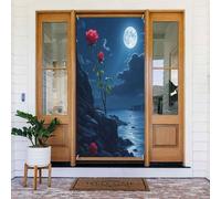 Decorazione per porte con stampa di rose oceaniche e luna n. 834, decorazione per interni ed esterni, primavera, estate, autunno, inverno, Halloween, Natale, decorazioni per la casa