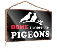 Decorazione per portico anteriore, casa colonica, con scritta in lingua inglese "Home Is Where The Pigeons", divertente cartello da bar per porta dell'ufficio (20 x 30 cm)