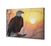 Decorazione per soggiorno con aquila calva appollaiata su un ramo al tramonto. Tela decorativa per bagno, sala da pranzo (40 x 60 cm)