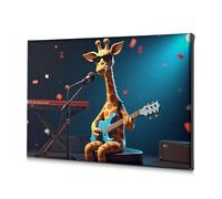 Decorazione per soggiorno con giraffa che suona una chitarra elettrica sul palco. Immagine decorativa su tela, immagine decorativa per bagno e sala da pranzo (40 x 60 cm)