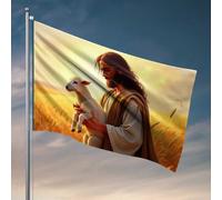 Decorazione per stanza universitaria per ragazzi con Gesù che tiene un agnello nel campo d'oro, bandiera per dormitorio universitario, poster per ragazzi accessori da piscina (60 x 90 cm)