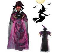 Decorazione per strega volante di Halloween, strega in bilico con scopa e suoni spaventosi, decorazione per la casa animata horror, per giardino, cortile, prato, esterno e interno (controllo vocale B