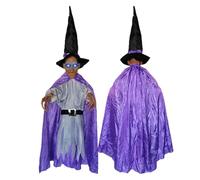 Decorazione per strega volante di Halloween, strega in bilico con scopa e suoni spaventosi, decorazione per la casa animata horror, per giardino, cortile, prato esterno (luce G-Voice control luce