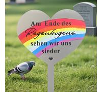 Decorazione per tomba, resistente alle intemperie, 28 cm, in acciaio inox, resistente all'usura, protezione dal vento, per esprimere il pensiero, alla fine dell'arcobaleno, ci vediamo di nuovo, per