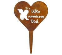 Decorazione per tomba, resistente alle intemperie, a forma di cuore, in acciaio inox, con scritta "Wir Vermissen Dich, tomba, decorazione per tomba, resistente alle intemperie, resistente al gelo