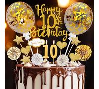 Decorazione per torta 10° compleanno per ragazzi e ragazze, 20 pezzi decorazione per torta in oro per il 10° compleanno, decorazione per festa di compleanno da 10 anni per ragazzi con candele di