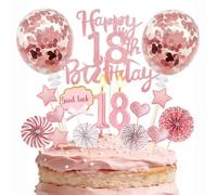 Decorazione per torta 18° compleanno ragazza, 20 pezzi glitter Happy 18° compleanno con candele di compleanno decorazione torta oro rosa topper decorazione 18° compleanno ragazza regalo