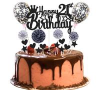 Decorazione per torta 21° compleanno - Happy 21th Birthday Decorazione per uomo e donna - Decorazione per torta nera con Hello 16 Glitter Cake Topper