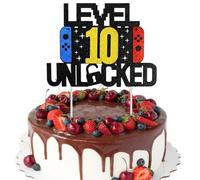 Decorazione per Torta Compleanno Ragazzo,Cake Topper "LEVEL 10 UNLOCKED" a Tema Videogiochi con Glitter,Ideale per Feste di 10 Anni,Include Cupcake Topper,Regalo Creativo per Appassionati di Gaming