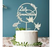 Decorazione per torta comunione - 3 pezzi Cake Topper + 48 pezzi in legno di pesce decorazione da tavolo, decorazione torta torta torta set per la prima comunione ragazzo ragazza