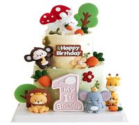 Decorazione Per Torta Con Animali: 12 Pezzi di Decorazione Per Torta Con Flora e Fauna Con Elefanti, Scimmie, Giraffe, Leoni, Conigli, Carote, Funghi, Piccoli Alberi e Segnali Stradali.