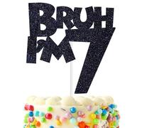 Decorazione per torta con scritta "Bruh I'm 7, It's My Birthday Bro, Cheers to 7 Years/Hello 7 for Big Brother, Happy 7th Birthday", decorazioni per feste di compleanno per bambini e ragazzi, blu