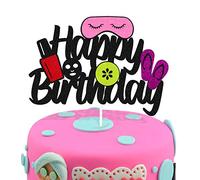 Decorazione per torta con scritta "Happy Birthday" per ragazze e donne, per il trucco femminile, per il giorno in maschera, cosmetici, feste di compleanno, decorazioni nere glitterate