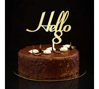 Decorazione per torta con scritta "Hello 8", per 60° compleanno, con scritta in lingua inglese "Gllitter Gold Sixty 60 Years Old Happy Birthday", decorazione personalizzata per qualsiasi età, numero