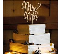 Decorazione per torta con scritta “Mr and Mrs”, naturale in legno, accessorio per feste nuziali A