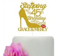 Decorazione per torta con scritta "Stepping Into My 45th Birthday With God's Grace & Mercy, Happy 45th Birthday With God's Grace & Mercy, decorazione per torta per 45° compleanno, decorazioni per