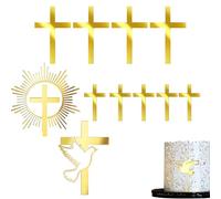 Decorazione per Torta Croce Oro, Set da 9 Pezzi per Prima Comunione e Occasioni Religiose, Decorazioni con Croce d'Oro e Colomba, Adatto a Compleanni e Cerimonie Speciali