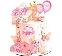 Decorazione per torta di 2° compleanno rosa arcobaleno nuvole stelle stecchini per torta di secondo compleanno forniture rosa
