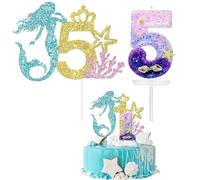 Decorazione per torta di compleanno a forma di sirena, con numero 5, topper per cupcake e candele, decorazioni per torte per 5° compleanno, per ragazze