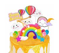 Decorazione per torta di compleanno, arcobaleno, palloncini a forma di nuvola, set di topper per torte, inclusi arcobaleno, palloncini, nuvola per bambini, baby shower, compleanno, altre feste (set di