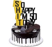 Decorazione per torta divertente con scritta in inglese "So Happy I'm 50 Today", con glitter per 50° compleanno