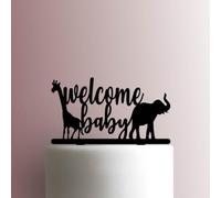 Decorazione per torta in acrilico con scritta "Welcome Baby Animals", larghezza 20 cm, verde chiaro