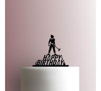 Decorazione per torta in acrilico, motivo pompiere "Happy Birthday", larghezza 15,2 cm, colore: blu