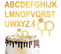Decorazione per torta nuziale con lettere in acrilico fai da te, decorazione per torta con anello di diamanti, decorazioni per matrimonio con 26 lettere, forniture per decorazioni personalizzate