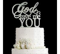 Decorazione per torta nuziale con scritta in lingua inglese “God Gave Me You” (acrilica glitterata argentata)