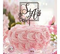 Decorazione per torta nuziale in legno con due lettere Iniziali Monogramma Foglie Cornici Personalizzati per la Festa di Nozze Decorazione Festa Addio al nubilato Regali per la sposa e lo sposo
