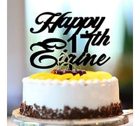 Decorazione per torta per 17° compleanno, Happy 17th Birthday personalizzabile nome qualsiasi età numero diciassette anni 17° anniversario regalo di compleanno per tees bambino acrilico nero